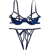 Verdusa Women's 2 Piece Cut Out Underwire Sexy See Through Bra and Panty Lingerie Sets