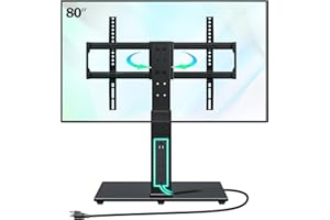 Greenstell TV Stand with Power Outlet, TV Mount Stand for 37-80 inch TVs, Height Adjustable, Swivel, Universal Table Top TV S