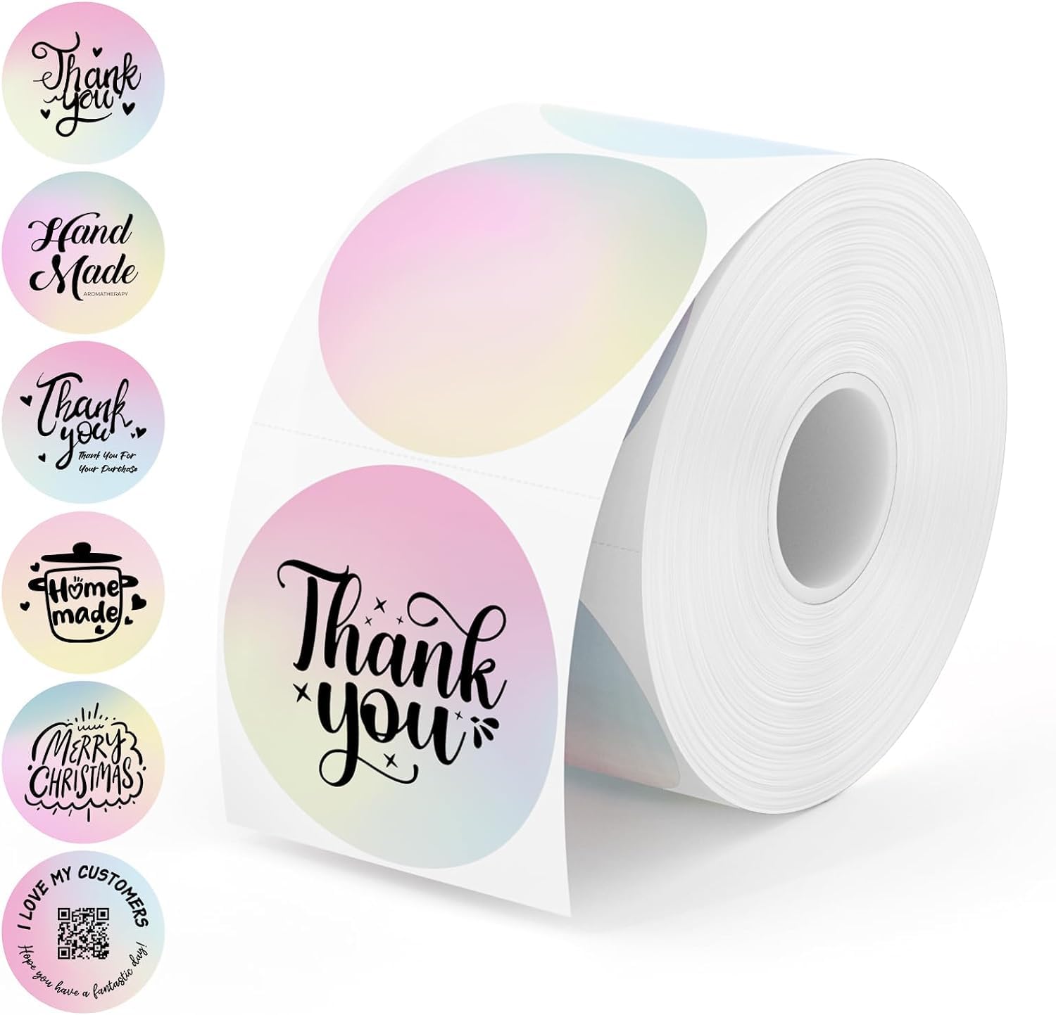 MUNBYN 50x50MM Rainbow Gradient Round Thermal Sticker Labels, 6 Gradient Patterns, Direct Round Thermal Labels for DIY Logo Design, Small Business Thank You Stickers, 750 Sheet/1 Roll