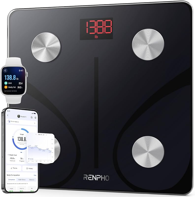 Balança digital de gordura corporal renpho, balança bluetooth inteligente com aplicativo, balança eletrônica analógica com análise corporal, 13 medições de peso de imc visceral e muscular, elis 1