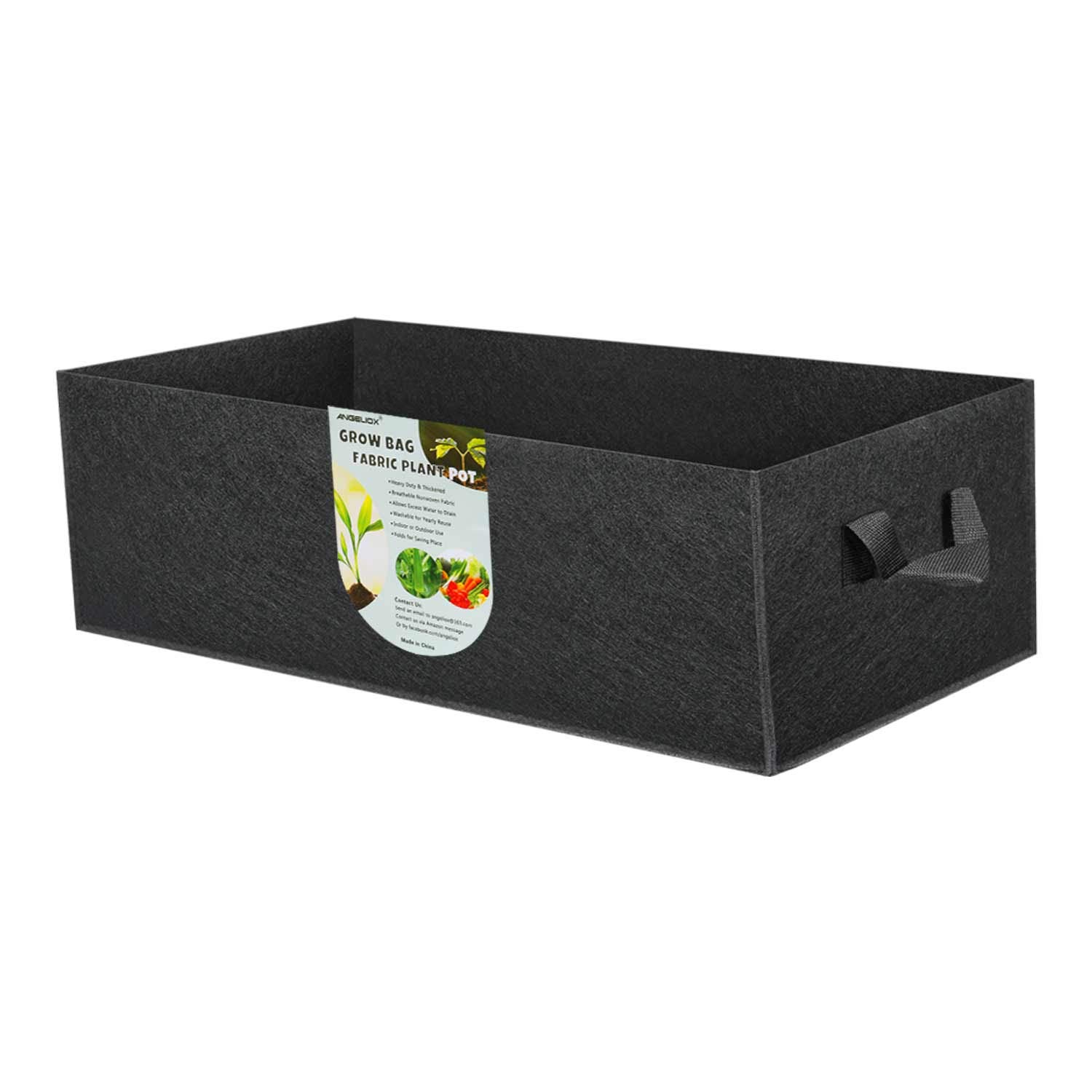 ANGELIOX 1 Pack 38 Gallon Grow Bags, 400g Thickened Nonwoven Fabric Raised Garden Bed Square Flower Planter Containers for Carrot Onion,Flowers,Fruit/Growing Pots with Handles(120x60x20cm)