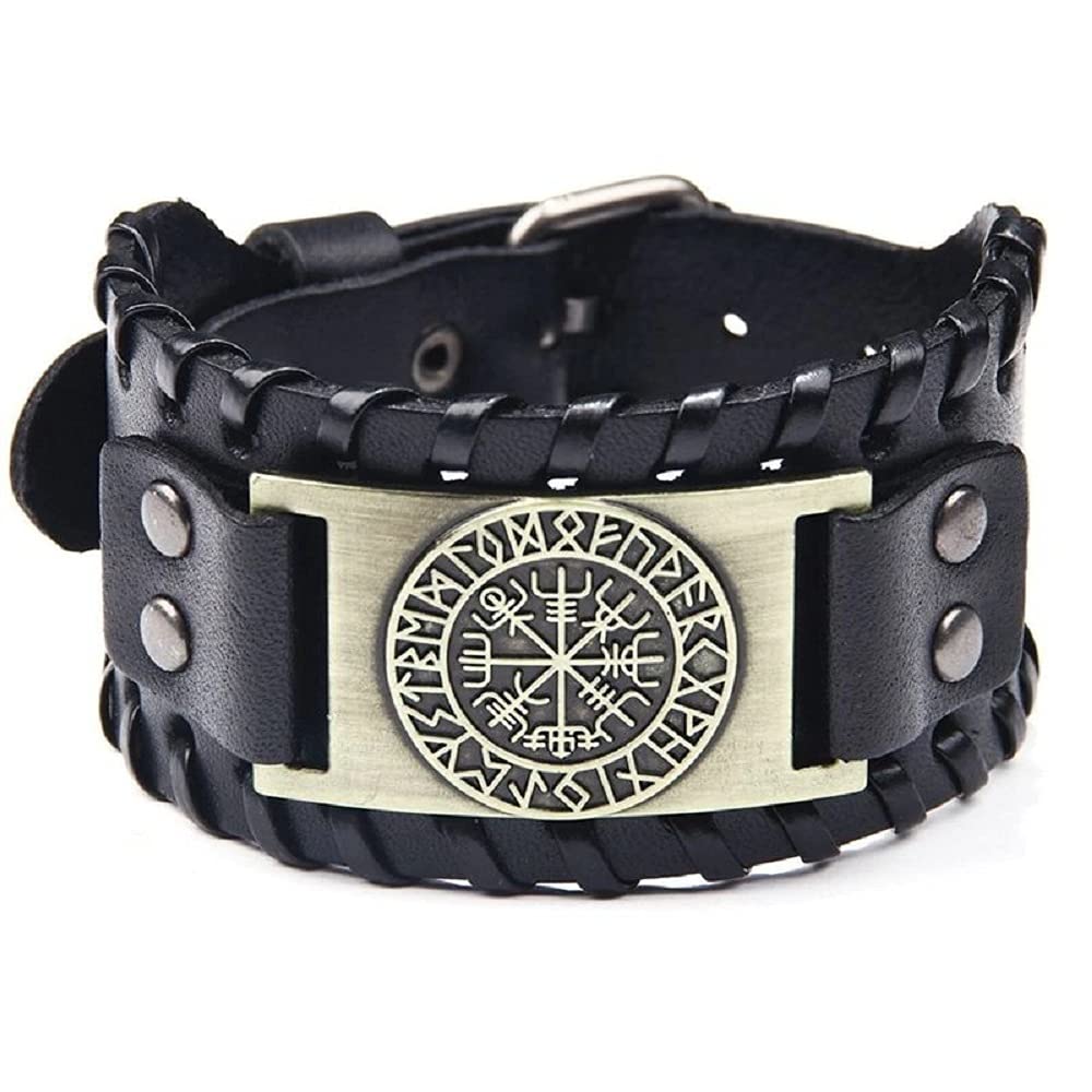 Wild Therapies Odin's Compass Vegvisir Adjustable Bracelet Wristband - Runes - Pagan - Norse - Nordic Viking - Odin