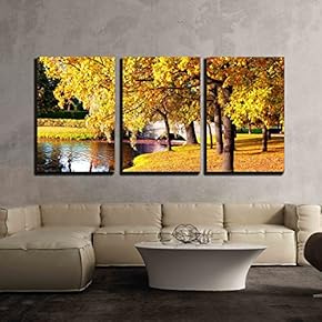 3 Piece Canvas Wall Art - Beautiful Autumn Forest in Park 