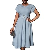 Floerns Women's Elegant Petal Sleeve A Line Dress Keyhole Neck Flowy Work Wedding Guest Dresses