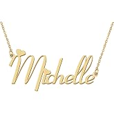 Aoloshow Michelle Heart Name Necklace Women 18k Gold Plated Stainless Steel | Nameplate for Daughter Granddaughter, Name Plate Pendant Best Friends Jewelry, Birthday Christmas Gift, Mother Day