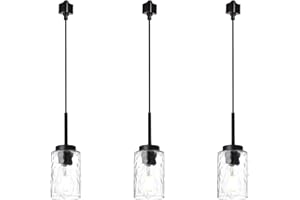 BONLICHT Modern Track Light Pendant 3 Pack Ceiling Spot Lighting Black Ceiling Hanging Light Fixtures with Hammered Glass Shades,Kitchen Island Track Lighting Pendant for Kitchen Pool Table