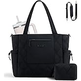 Waookely Puffer Tote Bags for Women, Quilted Puffy Laptop Bag with Luggage Sleeve & Cup Holder for Travel Work Teacher Nurse