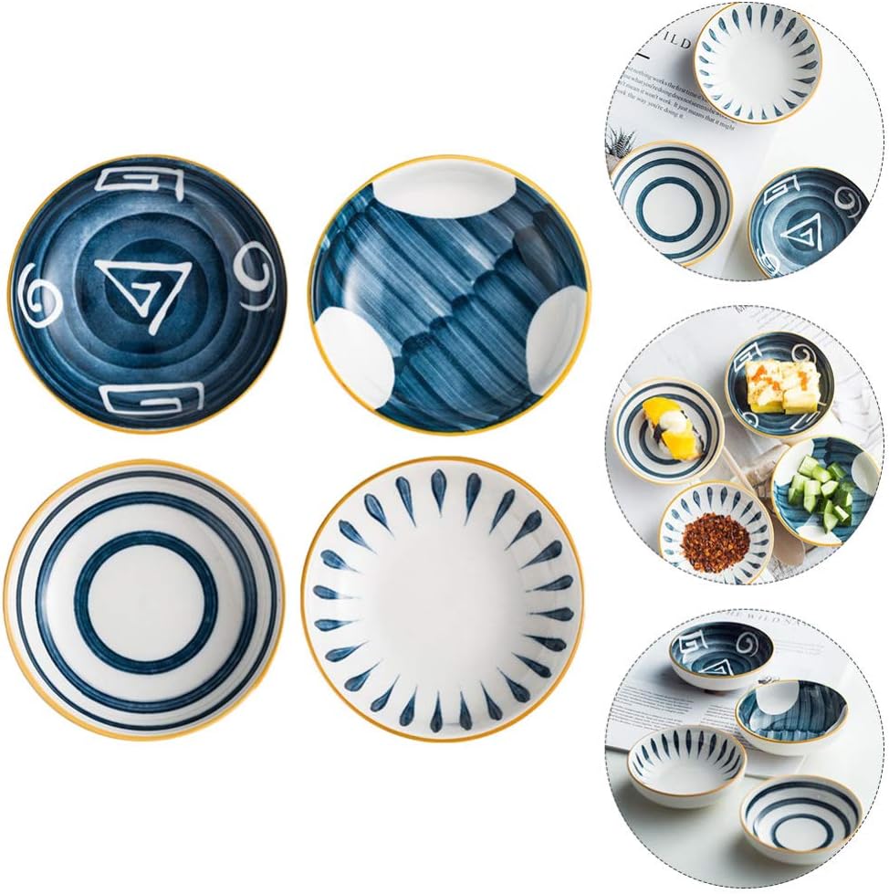 DOITOOL 4pcs Japanese Ceramic Dip Bowls Round Seasoning Dishes Sushi
