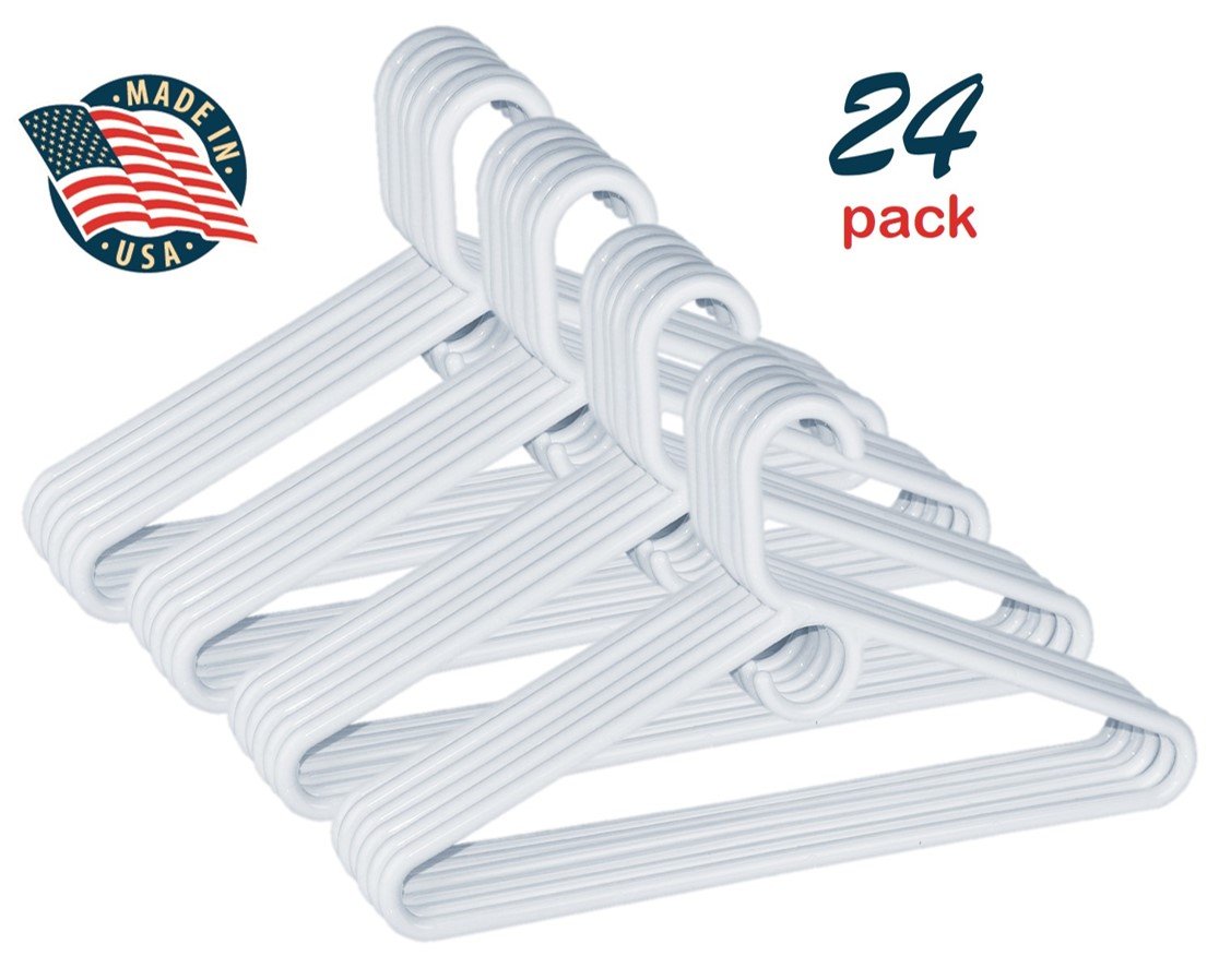 Heavy Duty White Plastic Tubular Hangers Set of 24 Made in The USA eBay