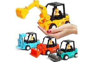 BEESTECH Construction Toys 4 Pack Set with Excavator, Bulldozer, Road Roller, Lift Truck Toys, Friction Powered Push and Go Toy Cars for Toddlers, Kids, 3,4,5,6 Year Old Boy, Girl, Sandbox Trucks Vehicles