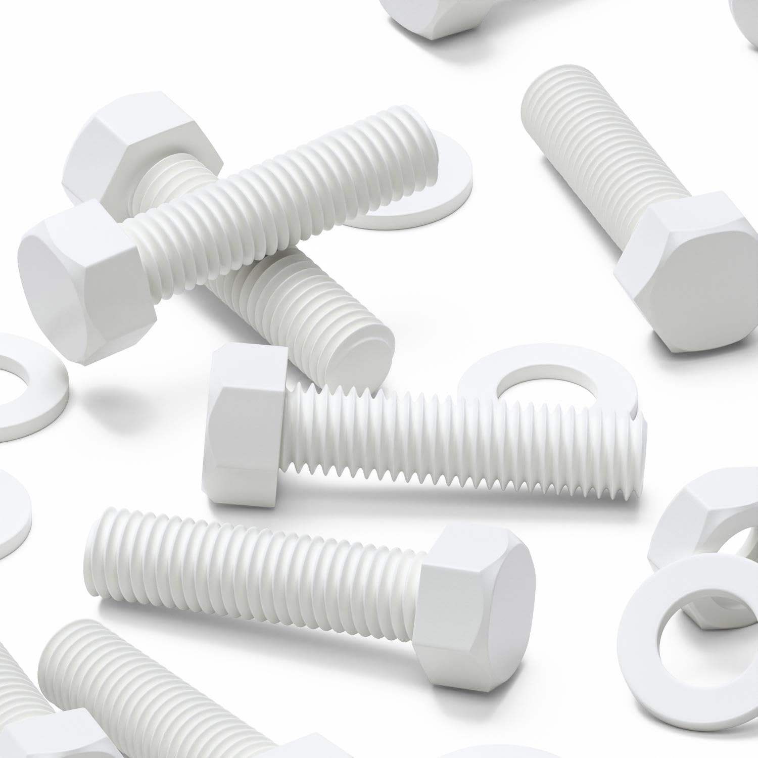 20x White Hex Head Screws Polypropylene (PP) Plastic Nuts and Bolts, Washers, M10 x 40mm,