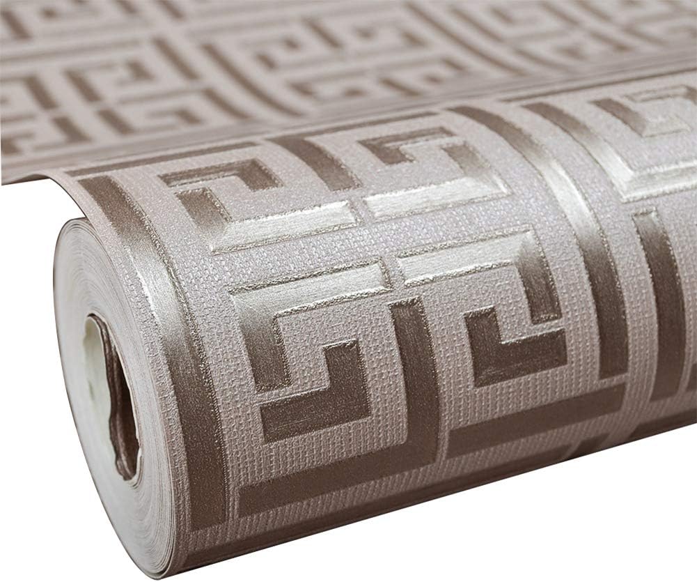 Geometric Wallpaper Ancient Greek Style Plaid Pattern PVC Waterproof and Antifouling Used for Home Decoration,Brown,0…