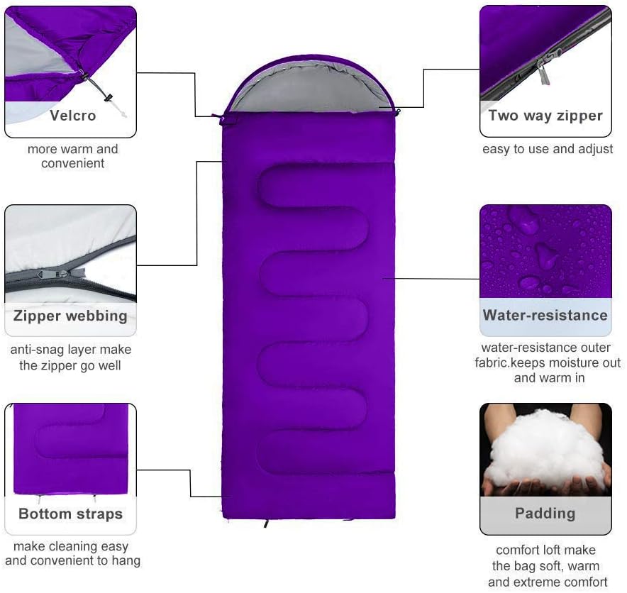 Sleeping Bag, Lightweight 3 Season Weather Sleep Bags for Kids Adults Girls Women, Microfiber Filled 5-20 Degree for Backpacking/Hiking/Camping/Mountaineering with Compression Sack : Sports & Outdoors
