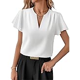 EVALESS Blouses for Women Dressy Casual Summer Ruffle Short Sleeve V Neck Work Tops Busines Office Shirts
