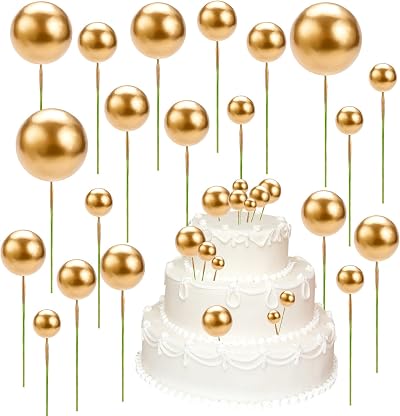 Lanjue 40 Pcs Gold Ball Cake Toppers Foam Mini Balloons DIY Cupcake Decor Party