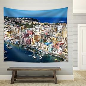 Procida Island in a Beautiful Summer Day in Italy - Fabric Wall Tapestry Home Decor - 51x60 inches