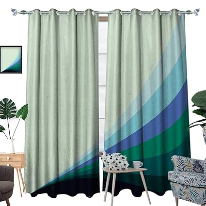 Amazon Com Teal Window Curtain Drape Wavy Lines In Various Shades