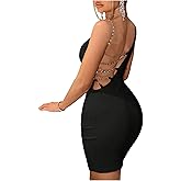 SweatyRocks Women's Asymmetrical One Shoulder Mini Bodycon Dress Backless Chain Going Out Dresses