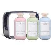 ASEVAT 3 Pack Travel Squeeze Bottles, 6.7oz (200ml) Leak Proof Refillable Plastic Toiletry Containers for Shampoo, Lotion, Body Wash, for Checked Luggage, with Clear Toiletry Pouch, Blue Pink Green
