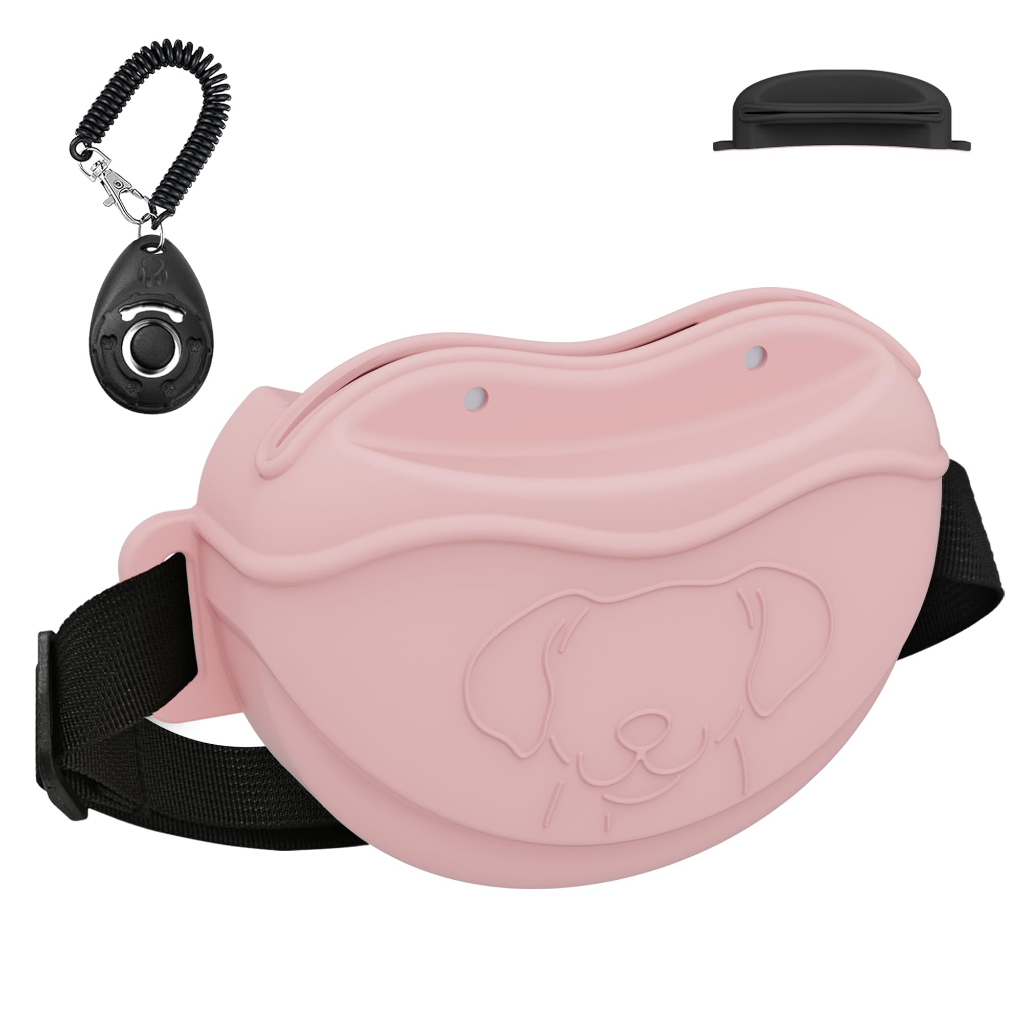 TUCANA Silicone Dog Treat Pouch for Pet Training – Upgraded 4 Strong Magnets Enhanced Magnetic Closure, Ease of Cleaning, Come with Adjustable Wasit Belt and Effective Dog Clicker (Pink)