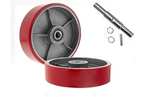 EGV Pallet Jack/Truck Steering Wheels Set with Axle, Fasteners and Protective Caps, 7" x 2" with Bearings ID 20mm Poly Tread 