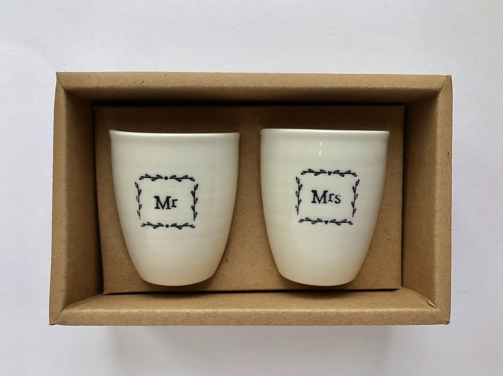 mr & mrs egg cups in a box by east of india