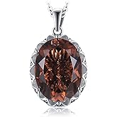 JewelryPalace Huge 8.5ct Oval Shape Natural Smoky Quartz Pendant Necklace for Women, 925 Sterling Silver Necklace for Her, Genuine Gemstone Jewelry sets 18 Inches Chain
