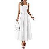 PRETTYGARDEN Womens Sleeveless Maxi Summer Dresses 2026 Hollow Out Eyelet Square Neck Ruffle Flowy Beach Vacation Sundress