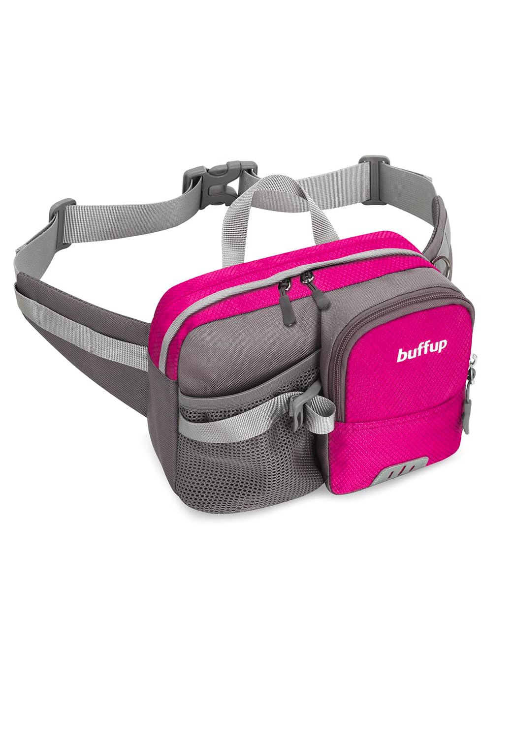 buffup Lightweight Sports Bum Bag with Bottle Holder,Waist Pack for Hiking,Running,Cycling & Outdoor Adventures (Rose)