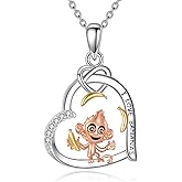 AXOMY Monkey Necklace S925 Sterling Silver Heart Monkey Pendant Necklaces with Banana Monkeys Jewelry Gifts For Women Mom Wife