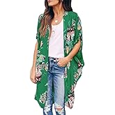 Ivay Womens Floral Kimono Duster Cardigans Short Sleeve Draped Oversized Beach Cover Up Cape