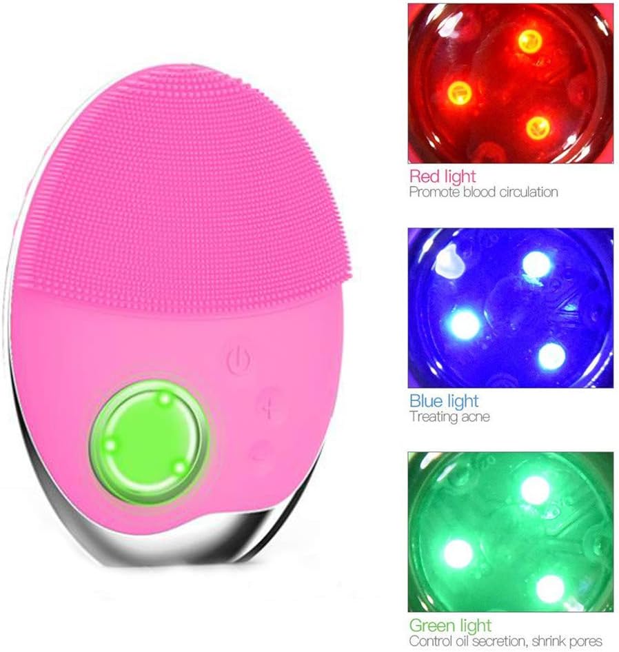 Facial Cleansing Brush Wireless Charging Ultrasonic Phototherapy Function 7-Speed Adjustment IPX7 Waterproof Face Wash Brush for All Types of Skin 3.74 * 2.91 * 1.18in