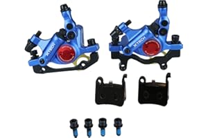 PETCHOR HB-100 Line Pulling Hydraulic Disc Brake Calipers，Mechanical Disc Brakes for MTB, Mountain Bike, E-bike and Electric Bike 2PCS Front/Rear Black/Red/Gold (Blue)