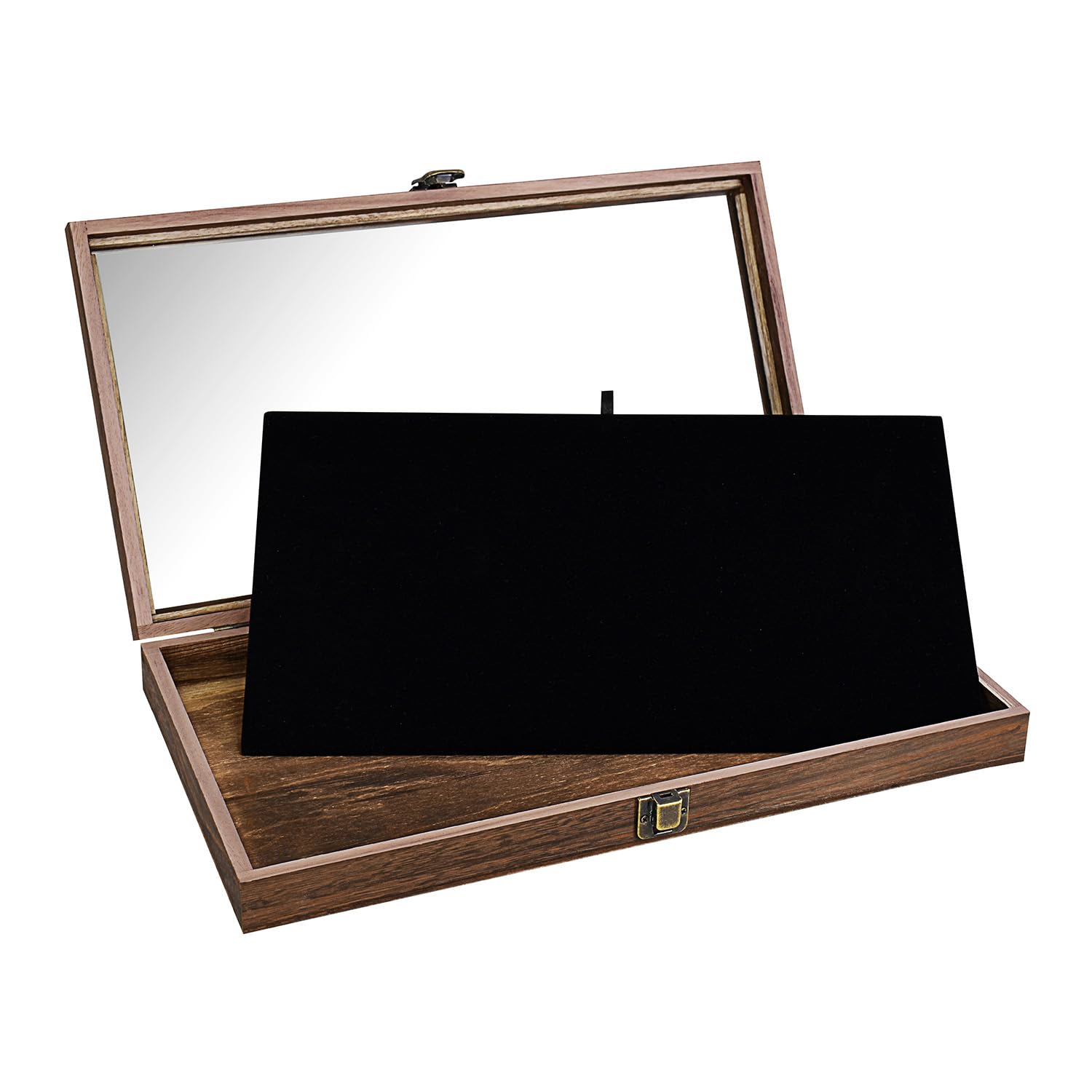 Mooca Wooden Jewelry display case with Tempered Glass Top Lid, Brown Color โ image 1