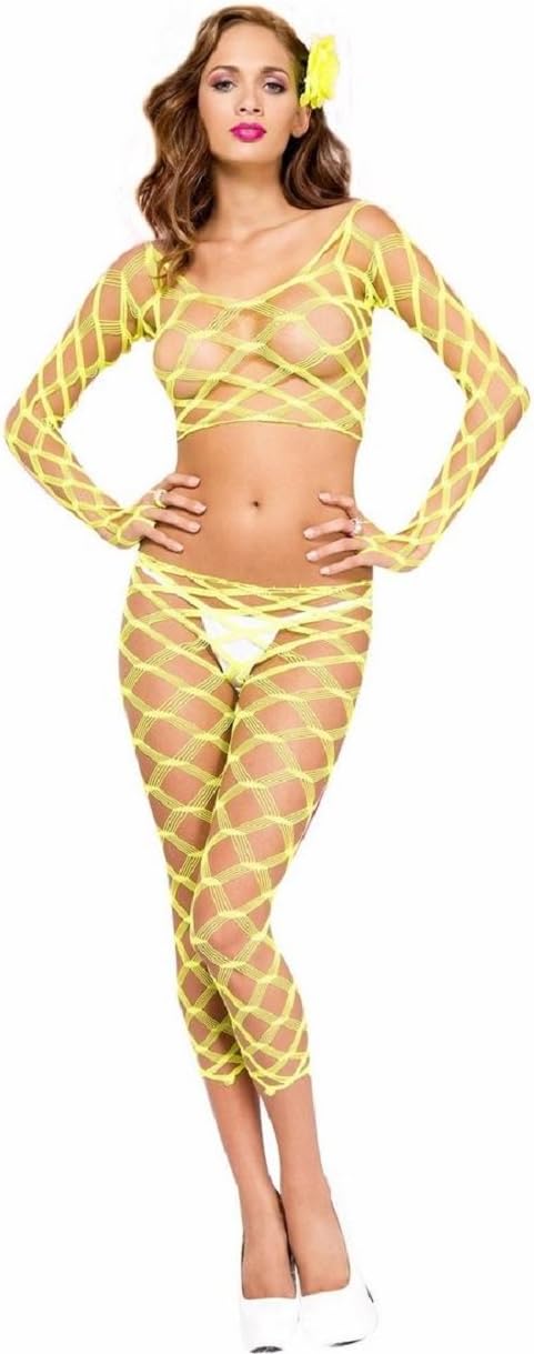Angel Industrial CoWomen's Multi Net Top and Tights Neon Yellow One Size Fits Most