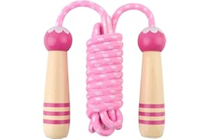 Jump Rope for Kids, Lorvain Adjustable Skipping Rope, Kids Jump Ropes with Wooden Handle for Girls Boys, Weighted Jumping Ropes for Fitness Workout Exercise Outdoor Fun Activity