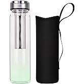 Reeho 32 oz Glass Water Bottle with Tea Infuser reusable Tea Tumbler with Strainer portable Travel Mug with Sleeve for Loose Leaf Tea, Cold Brew Coffee, Infused Fruit Water (Green)