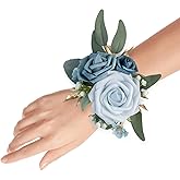 YSOJMAN Set of 2 Wrist Corsage Wristlet for Wedding Bridesmaid Mother Grandmother for Bridal Shower Wedding Artificial Roses Flower Prom (Dusty Blue)