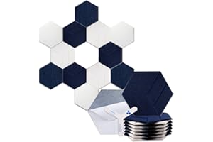 Hexagon Acoustic Panels, Carved Patterns, Sound Proofing, Decorative Noise Reduction Felt Wall Tiles for Ceilings, Home Office & Gaming Room (Deep Blue and White), 14x12x0.4 Inch, Mollywell