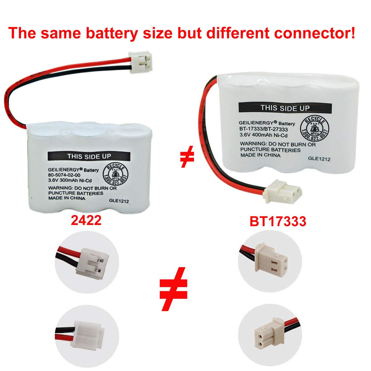 GEILIENERGY BT17333 BT27333 Cordless Phone Battery Compatible with for Vtech BT-17333 BT-27333 BT17233 BT27233 CS2111 01839 Sanyo CLT3500 GESPCH06 Radio 43-3215 2/3AA 3.6V400mAh (Pack of 2)