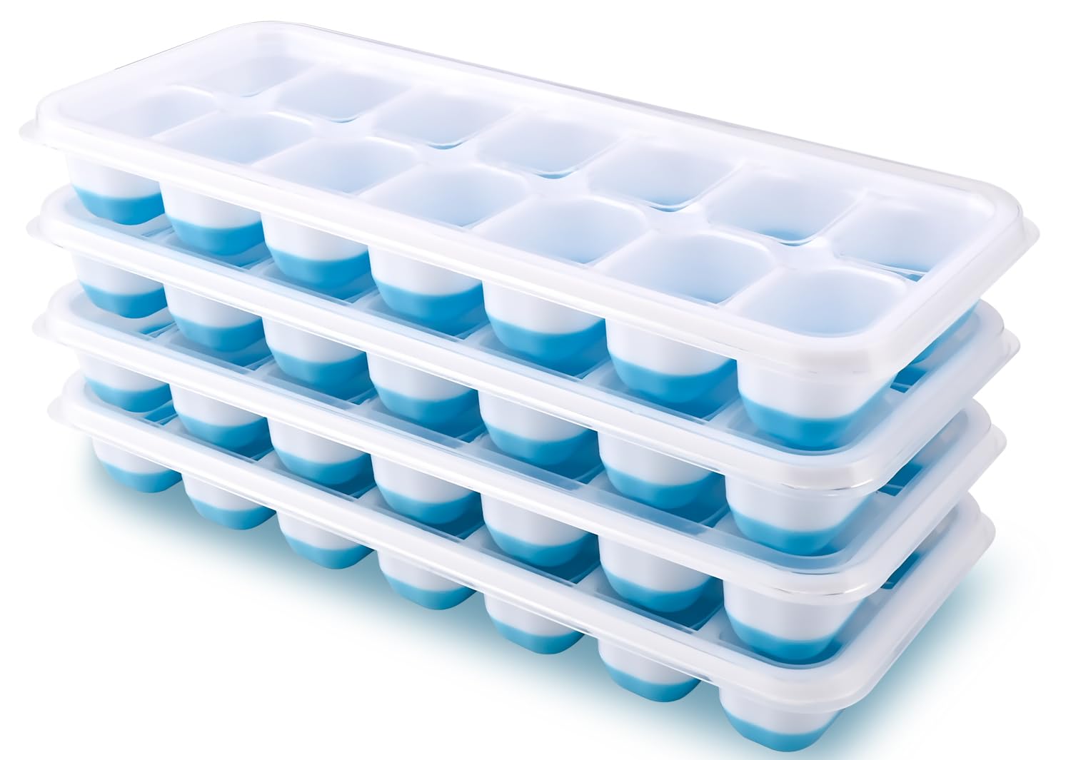 Ice Cube Tray, 4 Pack Silicone Ice Cube Tray with Lid, Easy Release BPA Free Ice Trays for Freezer, Ice Cube Moulds for Whiskey, Cocktails, Drinks(Blue)