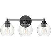 VONLUCE 3 Light Bathroom Vanity Light Fixtures, Black Finish | Globe Glass Shades, E26 Sockets, Easy to install, Vanity Lights for Bedroom Hallway Living Room