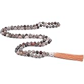 KIKILA Mala Beads 108 Natural Stone GemStones Japamala Yoga Meditation Hand Knotted Beaded Tassel Necklace for Women Men