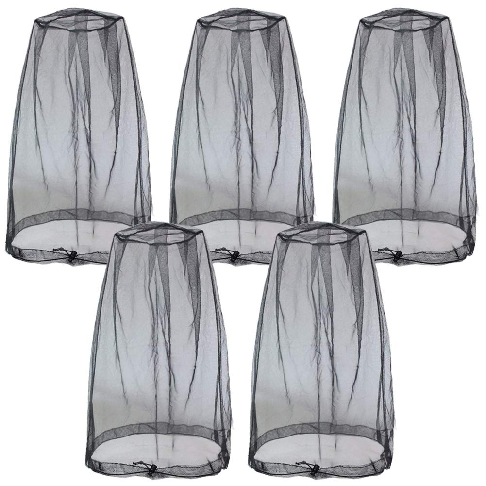 Mosquito Hat Mask Head Cover, NALCY 5Pcs Premium Head Net Face Mesh with Extra Fine Holes, for Camping Hiking Fishing Protecting from Insect Bug Bee Mosquito Gnats（black）