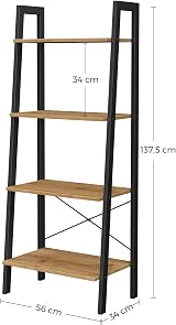 VASAGLE Ladder Shelf 4-Tier Bookcase Industrial Steel Frame Honey Brown Black view 4