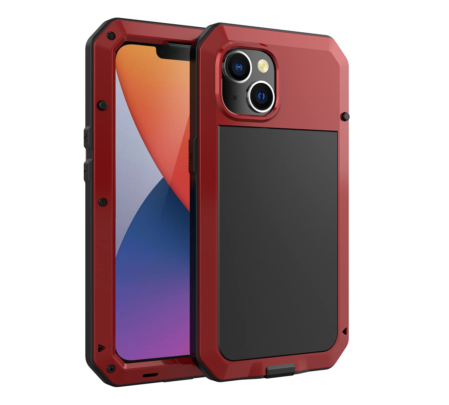 Marrkey for iPhone 14 Case, 360 Full Body Protective Cover Heavy Duty Shockproof Tough Armour Aluminum Alloy Metal Case with Silicone Built-in Screen Protector for Apple iPhone 14 6.1 Inch - Red