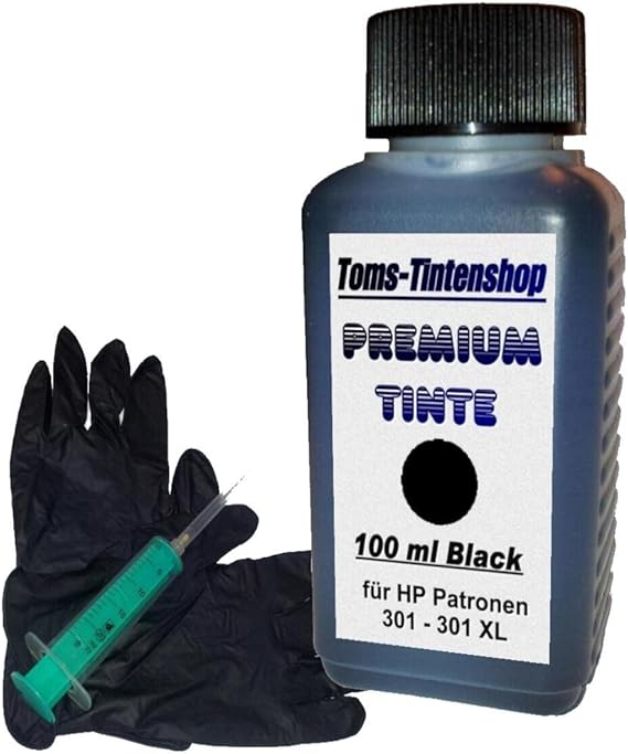 Refill Tinte Set Nachfulltinte 100 Ml Tinte Fur Patrone Hp 301 Black Eine Nachfullspritze Mit Nadel Und 1 Paar Latexhandschuhe Amazon De Burobedarf Schreibwaren