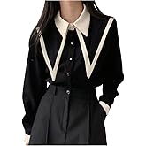 GORGLITTER Women's Lapel Button Up BlouseTops Long Sleeve Pointed Collard Business Work Casual Office Fall Dress Shirt