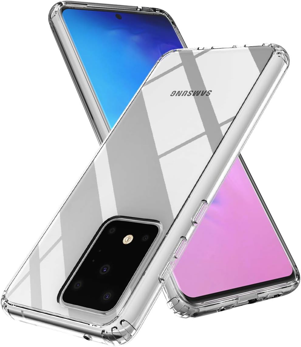 Galaxy S20 Ultra Case, URMax Ultra [Slim Thin] Shock Absorbing Air Hybrid Crystal Hard Clear Back Cover with Flexible TPU Bumpers Soft Fit Phone Protective Case for Samsung Galaxy S20 Ultra - Clear