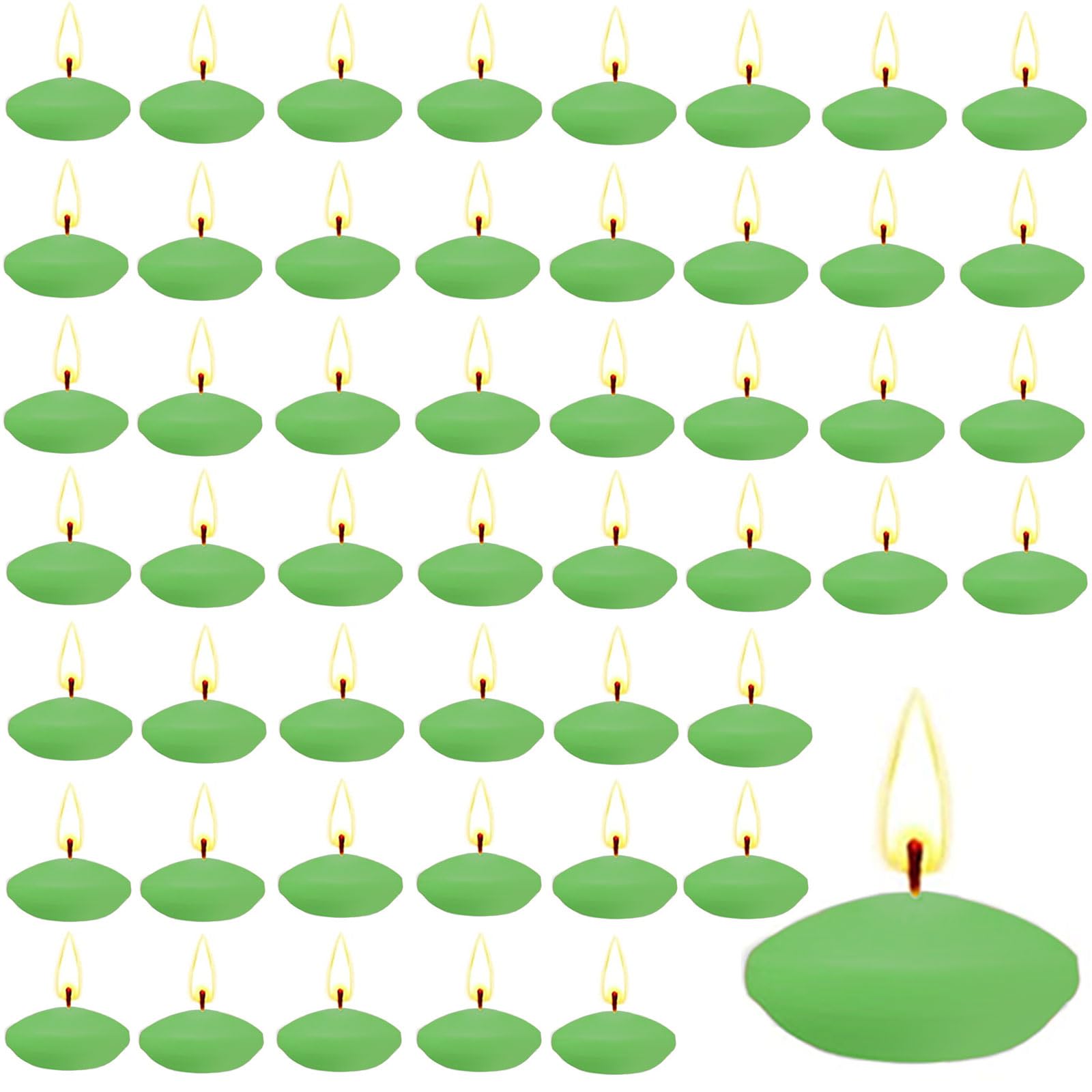 Floating Candles, 50 Pcs Green Floating Candles Wedding Centerpieces, Christmas Decorations with Floating Candles Pool Used for Weddings, Pools, Spas, Bathtubs